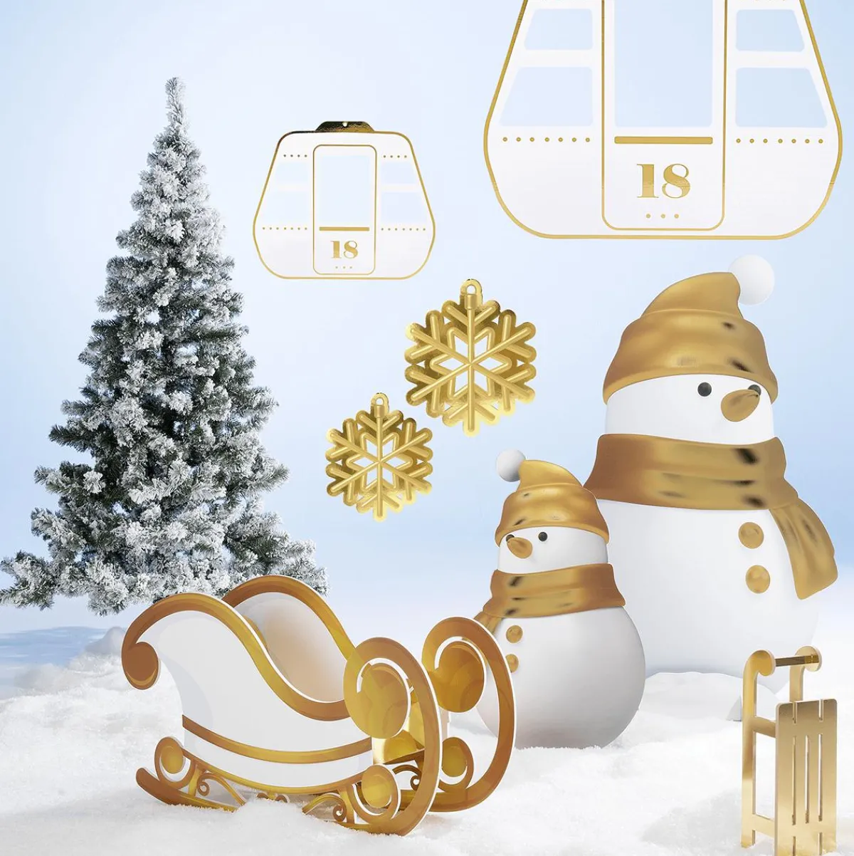 New DecoWoerner Aufsteller Schneemann Gold / Weiß