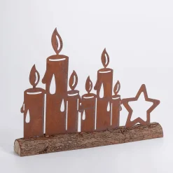 Best DecoWoerner Brennende Kerzen Silhouette Mit Edelrost Patina 31 Cm Braun