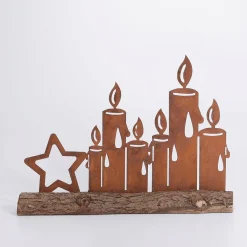 Best DecoWoerner Brennende Kerzen Silhouette Mit Edelrost Patina 31 Cm Braun