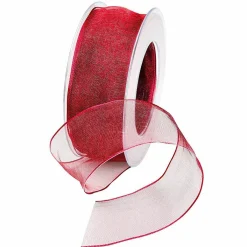 Outlet DecoWoerner Chiffonband Mit Draht Bordeaux 40 Mm Breit, 20 M rot