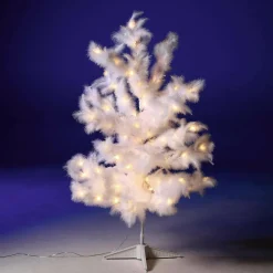New DecoWoerner Deko Federbaum Mit LED Warm, 120 Cm weiß
