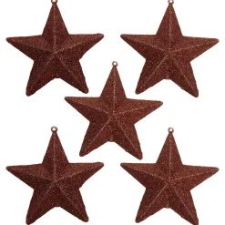 DecoWoerner Deko Glitzerstern, Pack á 5 Stück braun