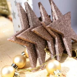Online DecoWoerner Deko Glitzersterne, Pack á 10 Stück braun