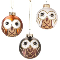 New DecoWoerner Deko Hänger Glas Kugel „Eule“ 24 Stück In Der Box braun