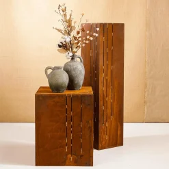 Best DecoWoerner Deko Podest Rost Säule Beistell-Tisch 100 X 25 Cm braun