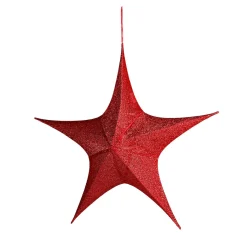 New DecoWoerner Deko Stoff-Faltstern Glitter Mit Reißverschluss, 40 Cm rot