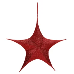 New DecoWoerner Deko Stoff-Faltstern Glitter Mit Reißverschluss, 40 Cm rot