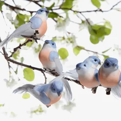 Discount DecoWoerner Deko Vögel 10 Cm, 6 Stück blau
