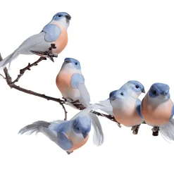 Discount DecoWoerner Deko Vögel 10 Cm, 6 Stück blau