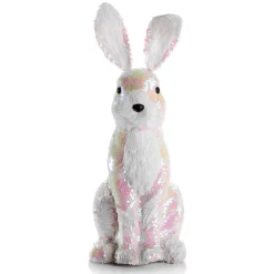Outlet DecoWoerner Deko-Oster-Hase Mit Wendepailletten Irisierend- 42 Cm weiß