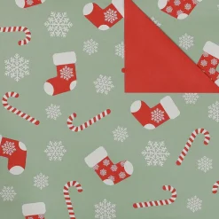 Best DecoWoerner Doppelseitiges Geschenkpapier Zuckerstangen Und Socken, Mint / Rot grün