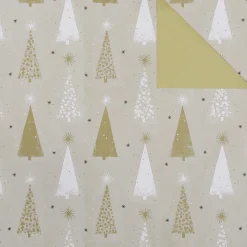 Outlet DecoWoerner Doppelseitiges Geschenkpapier Weihnachtsbäume / Creme gold