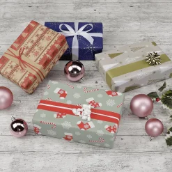 Outlet DecoWoerner Doppelseitiges Geschenkpapier Weihnachtsbäume / Creme gold