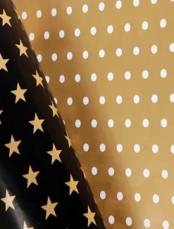 Online DecoWoerner Doppelseitiges Weihnachts-Geschenkpapier In Schwarz & Mit Sternen & Punkten – 50 M Geschenkpapier-Rolle gold