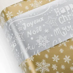 DecoWoerner Doppelseitiges Weihnachts-Geschenkpapier In & Silber Mit Weihnachtssymbolen – 50 M Geschenkpapier-Rolle gold