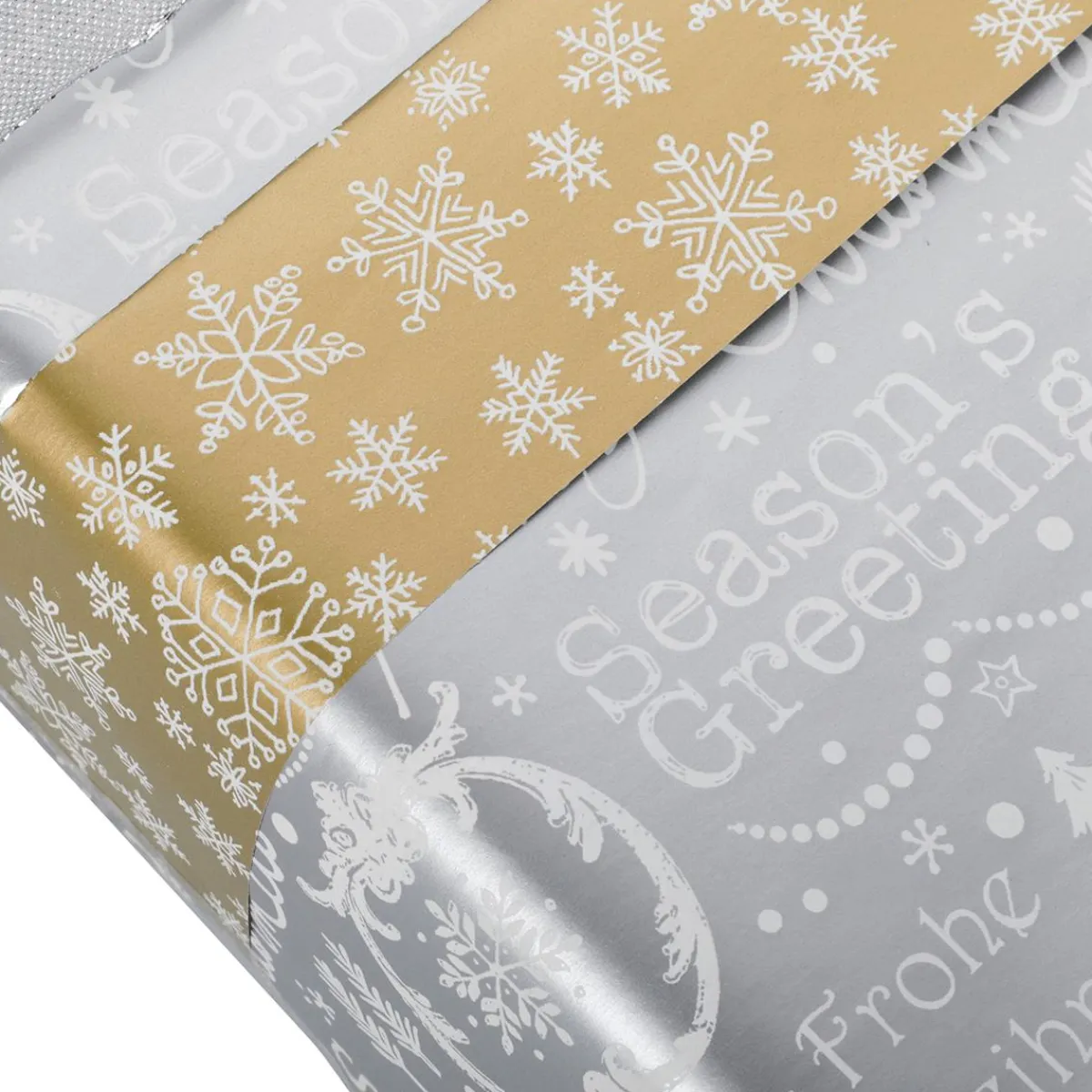 DecoWoerner Doppelseitiges Weihnachts-Geschenkpapier In & Silber Mit Weihnachtssymbolen – 50 M Geschenkpapier-Rolle gold
