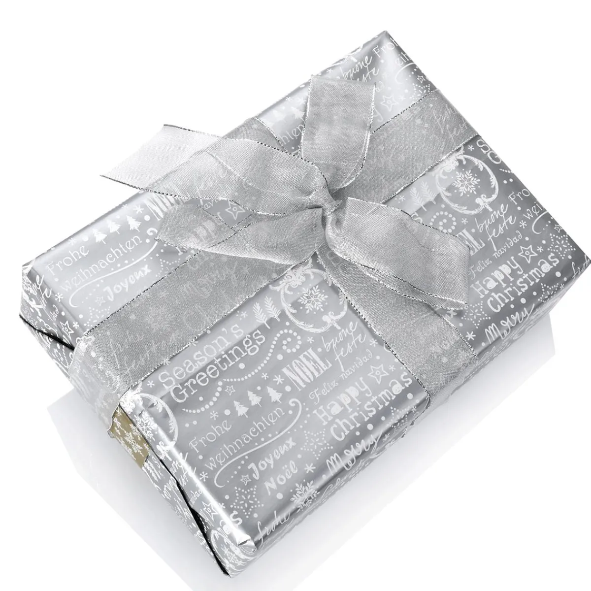 DecoWoerner Doppelseitiges Weihnachts-Geschenkpapier In & Silber Mit Weihnachtssymbolen – 50 M Geschenkpapier-Rolle gold