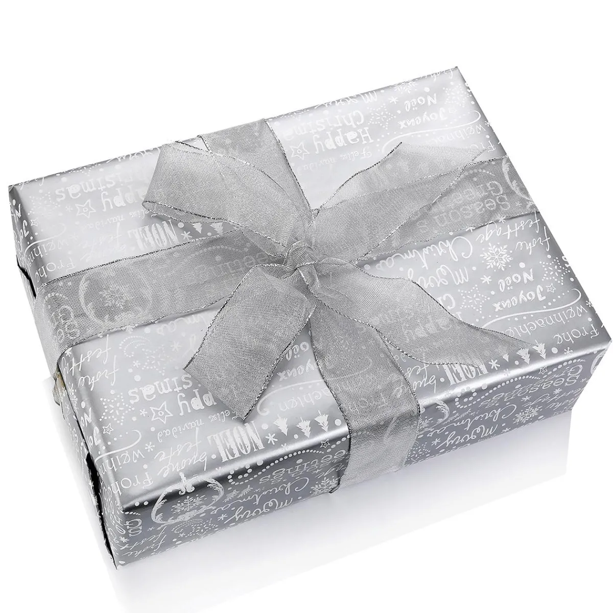 DecoWoerner Doppelseitiges Weihnachts-Geschenkpapier In & Silber Mit Weihnachtssymbolen – 50 M Geschenkpapier-Rolle gold