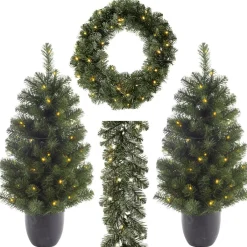 Sale DecoWoerner Eingangstüren LED Weihnachtsdeko-Komplettset grün