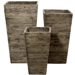 Best DecoWoerner Fiberglas Pflanzenkübel-Set , In Holzoptik 50, 65, 75 Cm Hoch braun