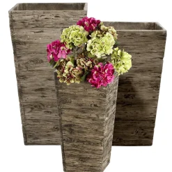 Best DecoWoerner Fiberglas Pflanzenkübel-Set , In Holzoptik 50, 65, 75 Cm Hoch braun