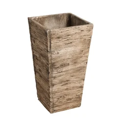 Best DecoWoerner Fiberglas Pflanzenkübel-Set , In Holzoptik 50, 65, 75 Cm Hoch braun