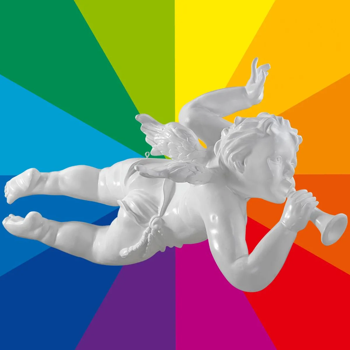 Hot DecoWoerner Fliegende Barock Engelfigur Mit Horn, 120 Cm Lang, Wunschfarbe