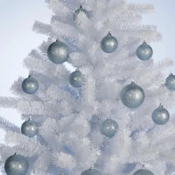 New DecoWoerner Glitzer-Weihnachtskugeln In Hell Aus Kunststoff, 6 Cm Ø – 6 Stück blau