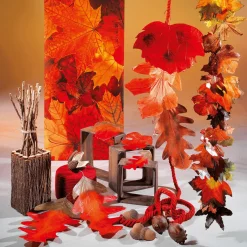 Sale DecoWoerner Herbstliche Kunstblätter 80 Cm, 3 Stück orange