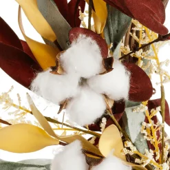 Online DecoWoerner Herbstlicher Deko-Türkranz "Baumwoll-Blüten-Grasmix" 26 Cm Ø braun