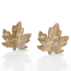 New DecoWoerner Holz Deko Ahornblätter Set 2 Stk. Braun 15 X 15 X 2 Cm Naturholz