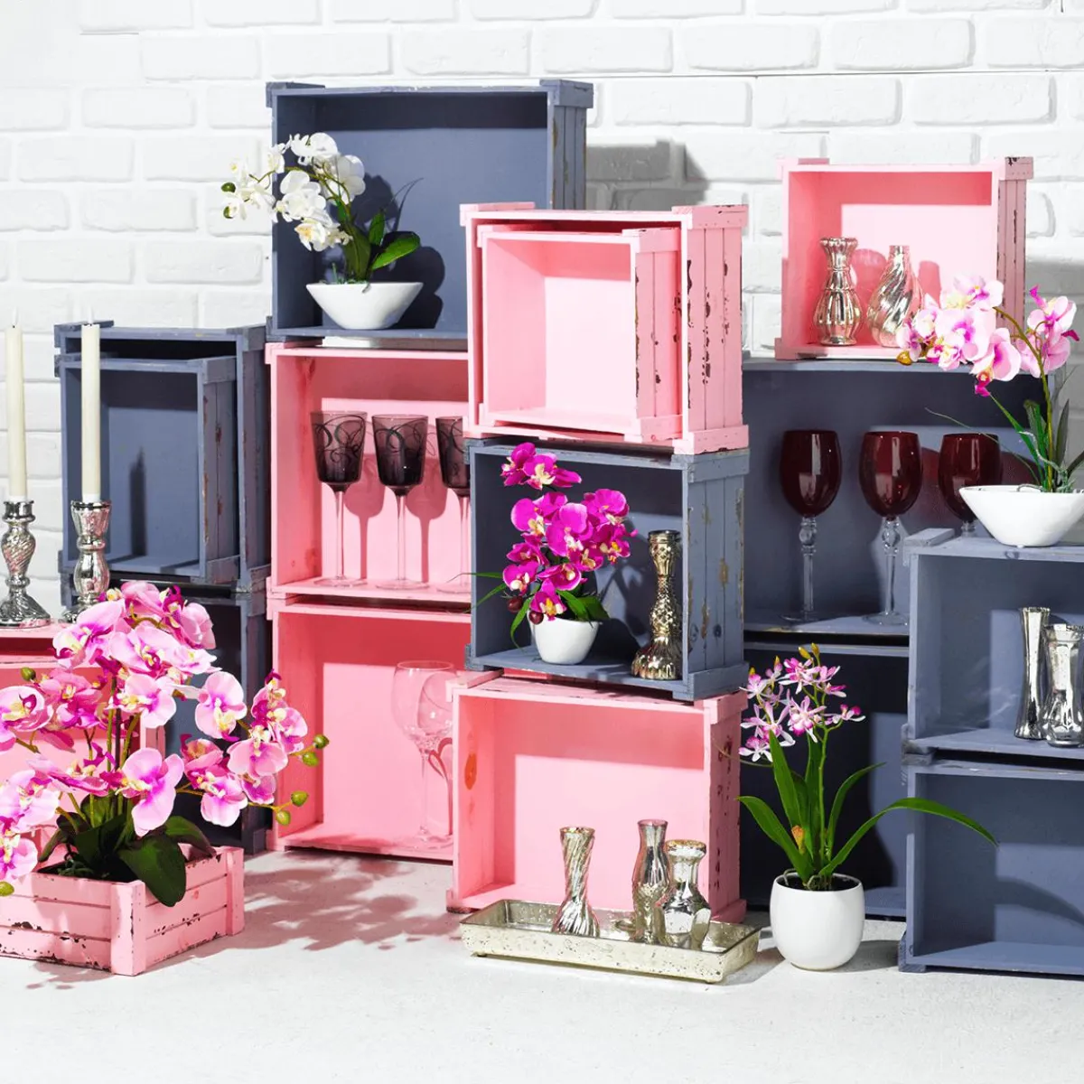Sale DecoWoerner Holzkisten-Satz, Lila violett