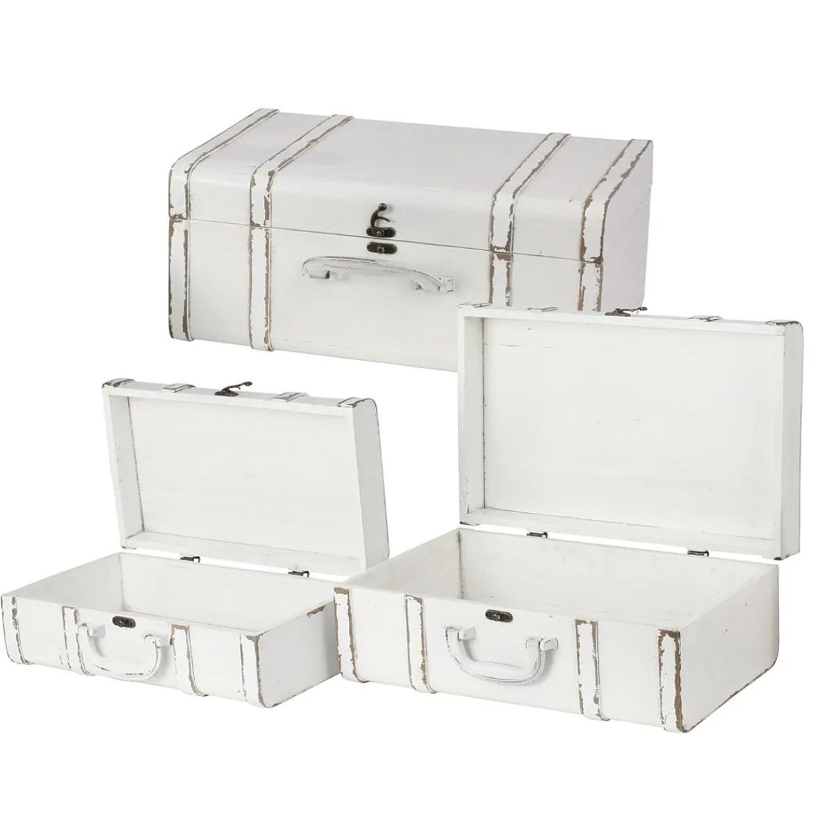 Outlet DecoWoerner Holzkofferset "Antik" 3 Tlg. weiß