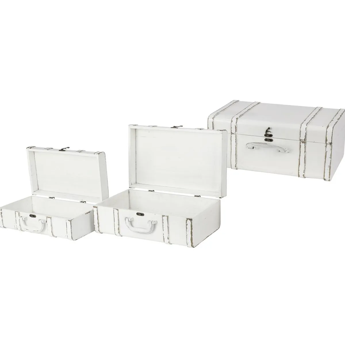 Outlet DecoWoerner Holzkofferset "Antik" 3 Tlg. weiß