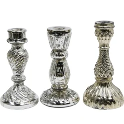 Discount DecoWoerner Kerzen-Ständer, Set à 3 Stück silber