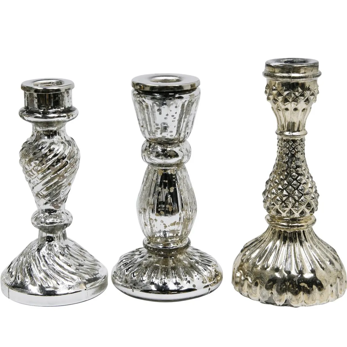 Discount DecoWoerner Kerzen-Ständer, Set à 3 Stück silber