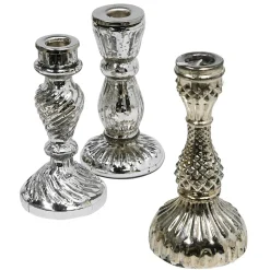 Discount DecoWoerner Kerzen-Ständer, Set à 3 Stück silber