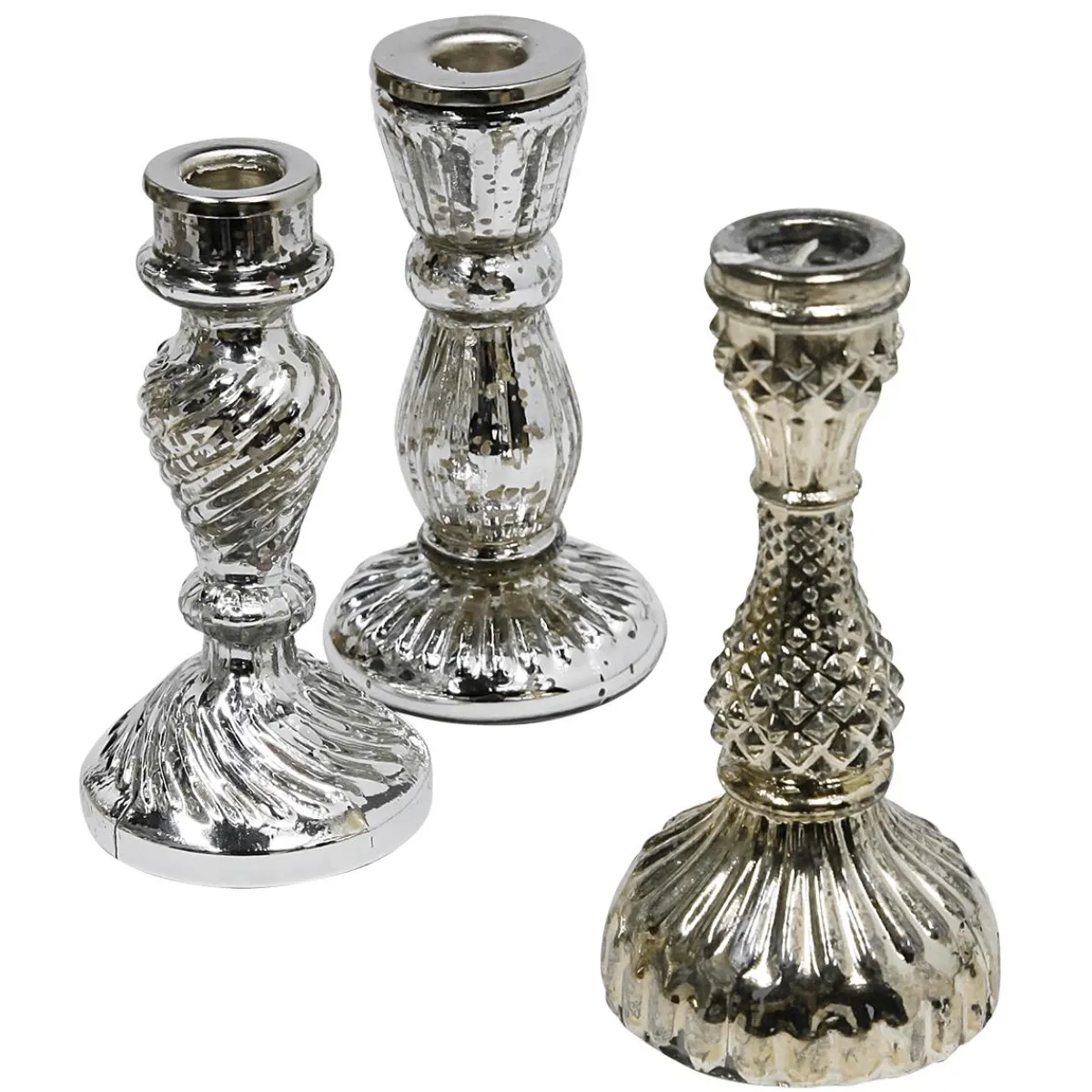 Discount DecoWoerner Kerzen-Ständer, Set à 3 Stück silber