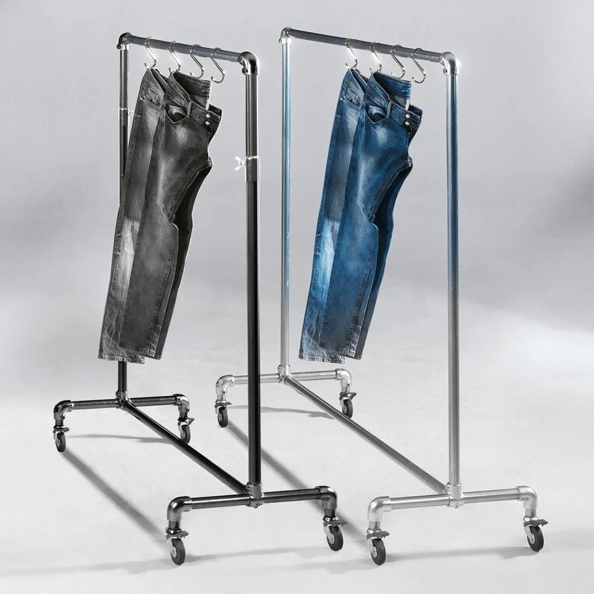 Best DecoWoerner Kleiderständer Mit Rollen FACTORY 160 Cm silber