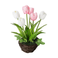Sale DecoWoerner Künstliche Tulpen Im Korb - Weiß , 20 Cm rosa
