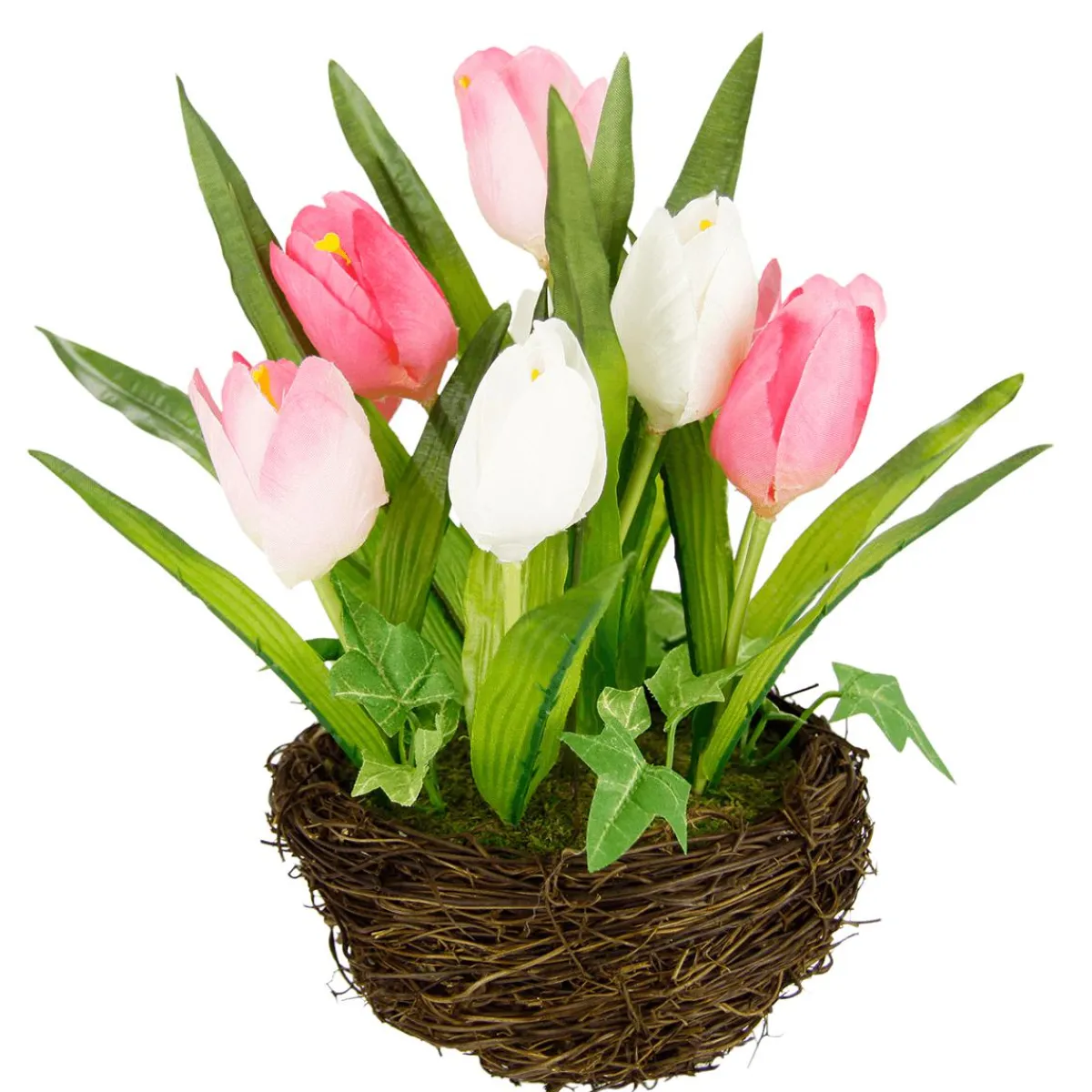 Outlet DecoWoerner Künstliche Tulpen Im Korb - Weiß, 25 Cm rosa