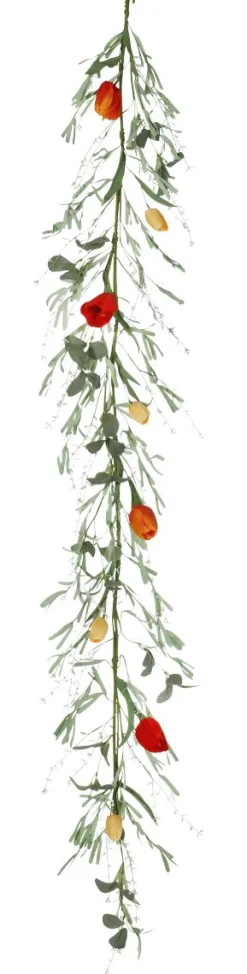 Clearance DecoWoerner Künstliche Tulpen-Girlande Kunstranke - Orange 158 Cm rot