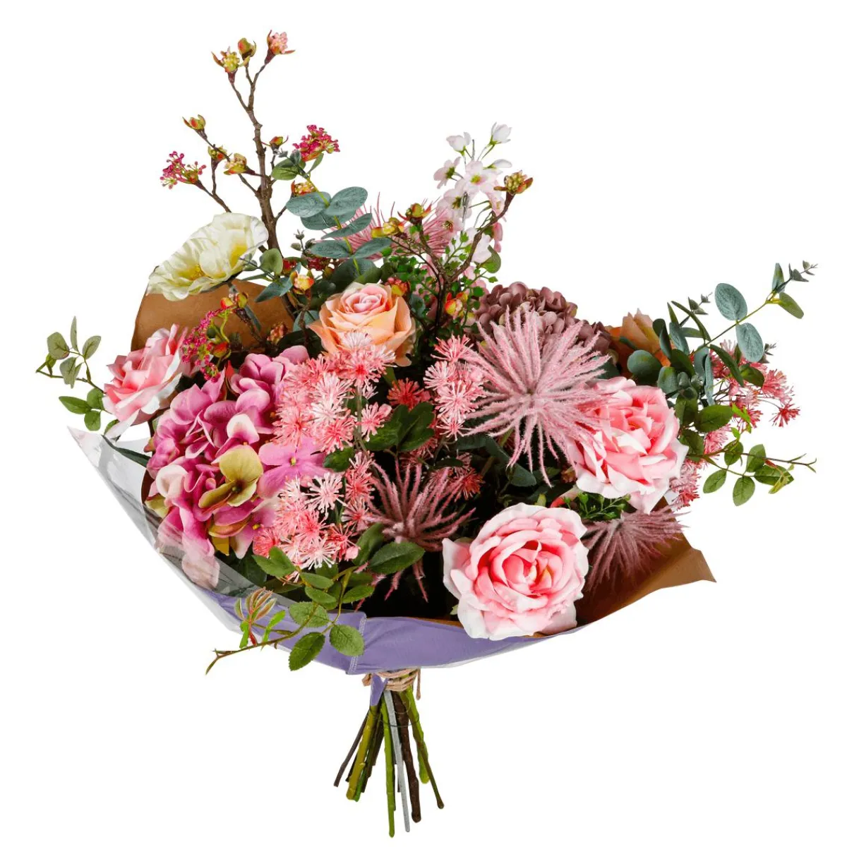 Best DecoWoerner Künstlicher Blumenstrauß-Mix Mit Rosen, Hortensien Und Wiesenblumen 75 Cm rosa