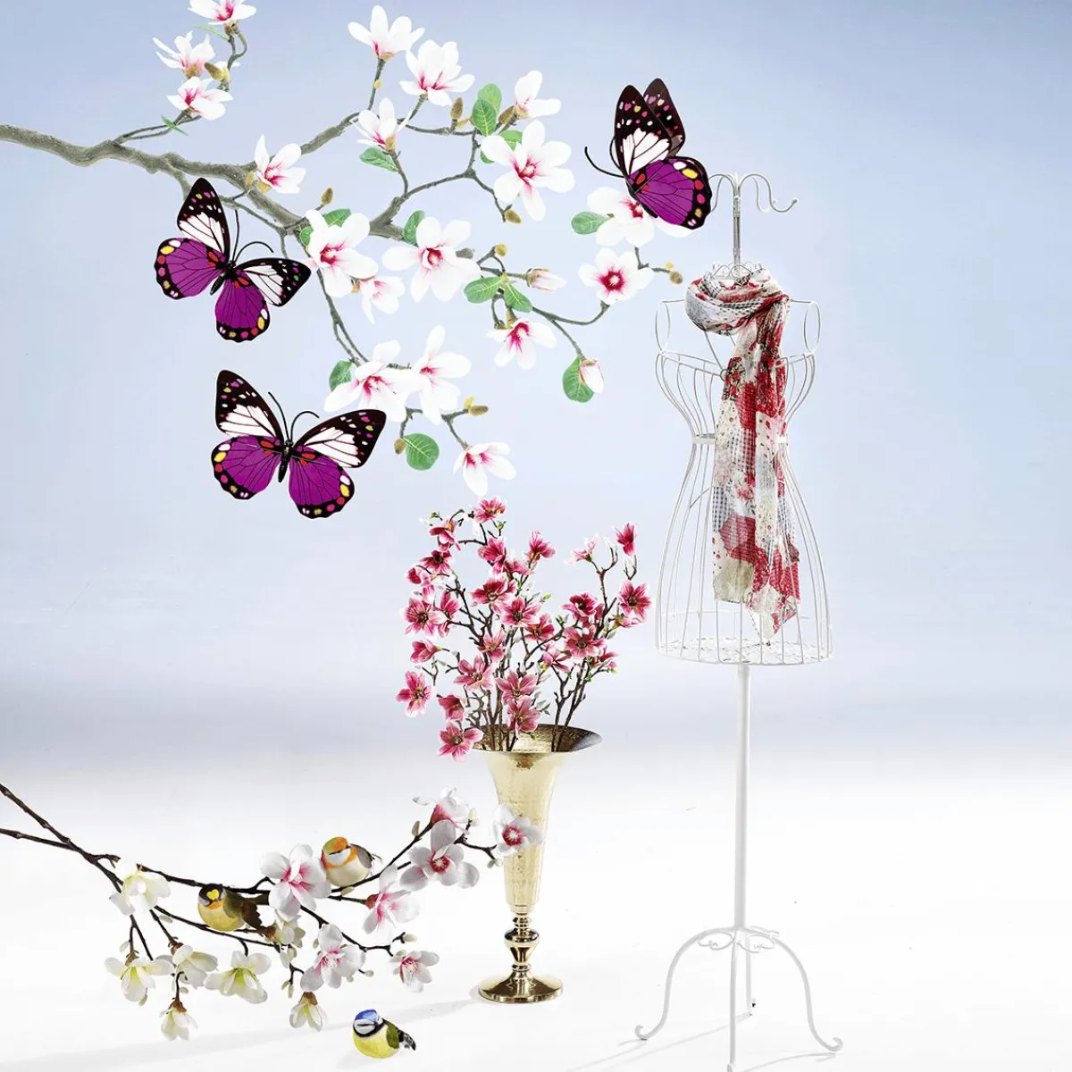 Hot DecoWoerner Künstlicher Edel-Magnolienzweig, Weiß/rosa, 100 Cm mehrfarbig