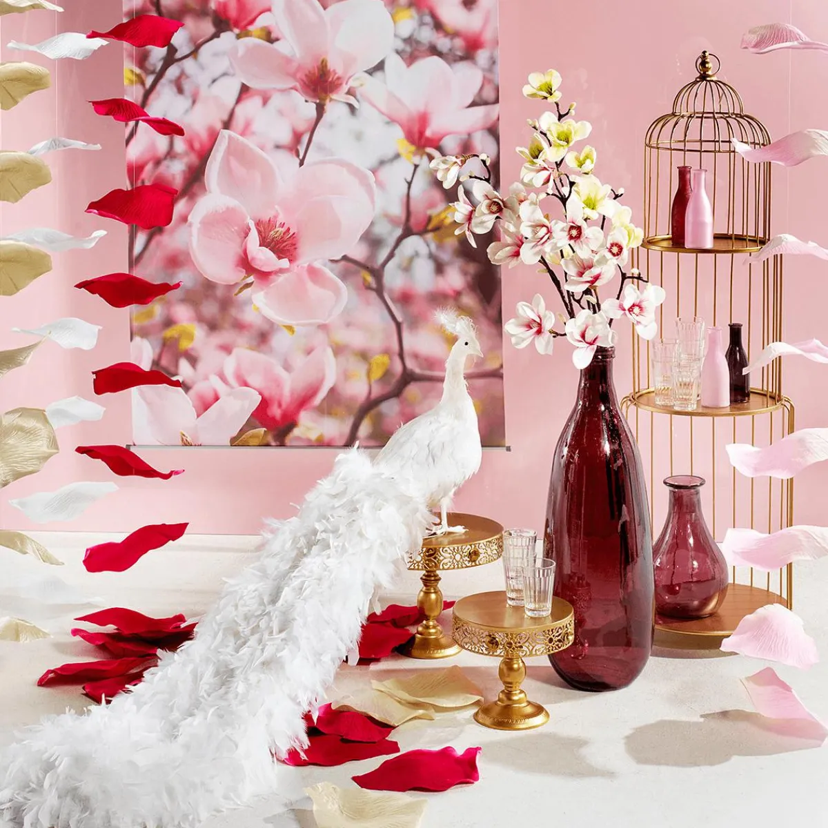 Hot DecoWoerner Künstlicher Edel-Magnolienzweig, Weiß/rosa, 100 Cm mehrfarbig