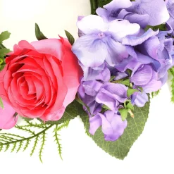 Hot DecoWoerner Künstlicher Hortensien-Rosen-Blumen-Türkranz Lila Rot 30 Cm Ø violett