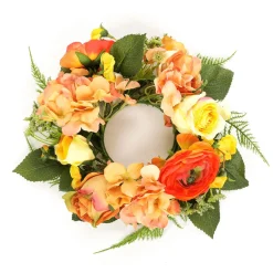 Sale DecoWoerner Künstlicher Hortensien-Rosen-Blumen-Türkranz 30 Cm Ø orange