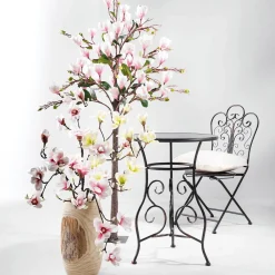 DecoWoerner Künstlicher Magnolienzweig, -grün, 100 Cm weiß
