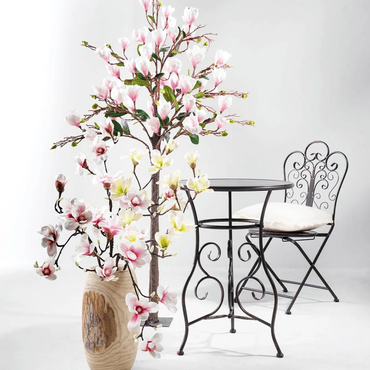 DecoWoerner Künstlicher Magnolienzweig, -grün, 100 Cm weiß