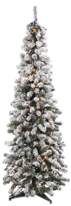 Best DecoWoerner Künstlicher, Schmaler Tannebaum, Beschneit Mit LED 150 Cm weiß